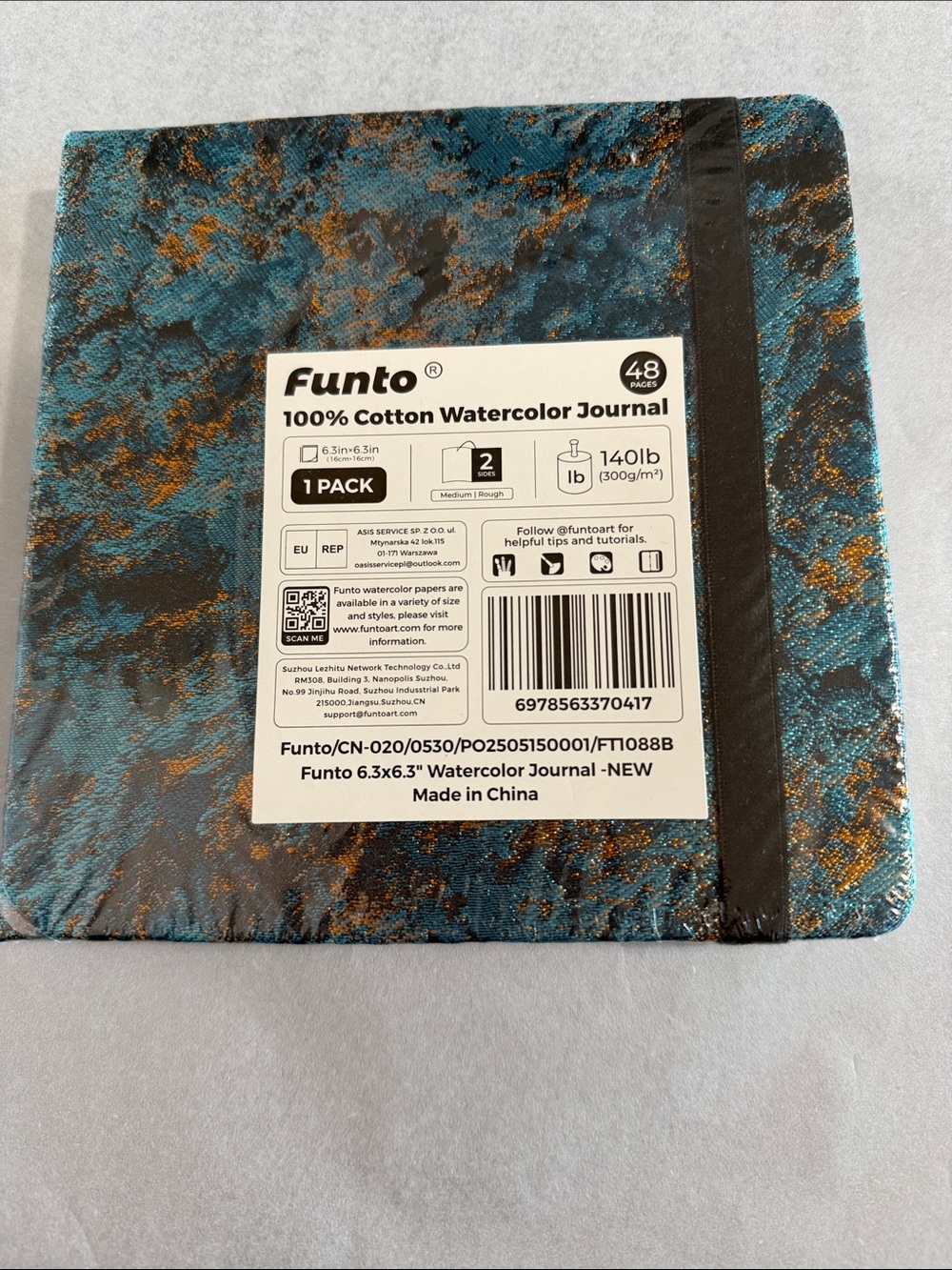 100% Cotton Watercolor Journal - Teal with Metallic Gold Accents